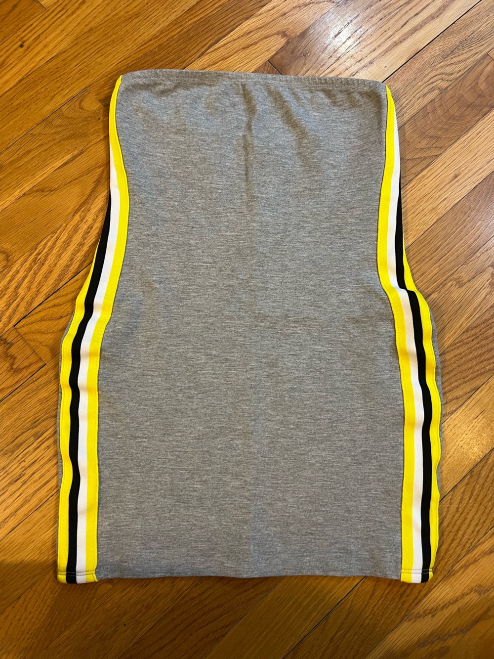 Urban Outfitters Grey Strapless Mini Dress with Yellow & Black Stripe Trim